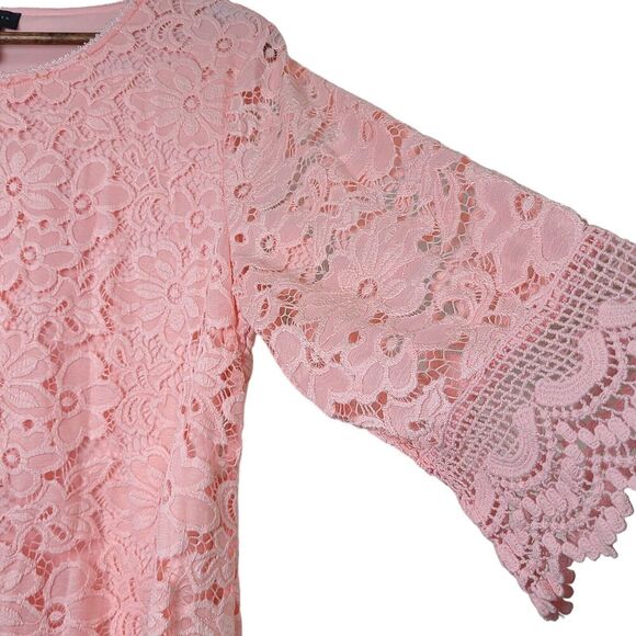 Investment Womens Size Large Floral Crochet Lace Overlay Peach Blouse 3/4 Sleeve - Picture 7 of 11